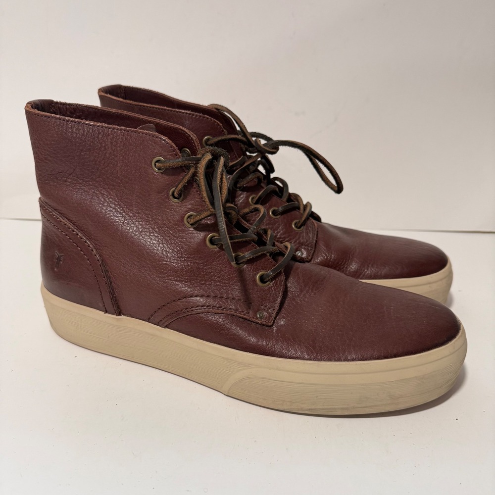 Frye Mens Beacon High Top Sneakers 11.5‎ Brown Leather Lace Up 7200043-BRN